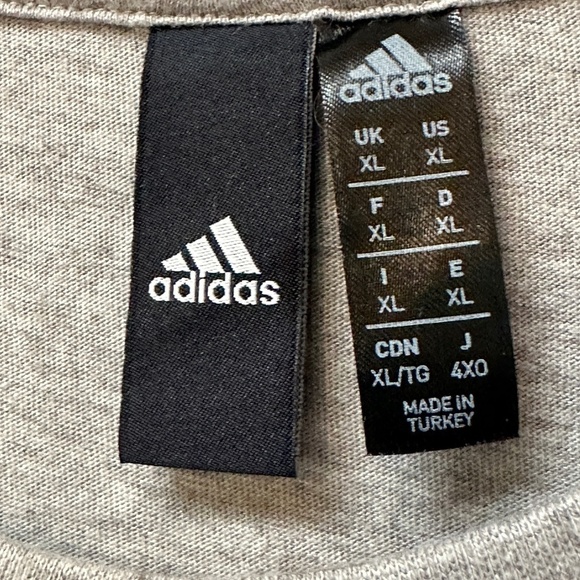 ADIDAS Three Stripe Life Asian Letters Gray Short Sleeve Workout Training Tee - Picture 4 of 6